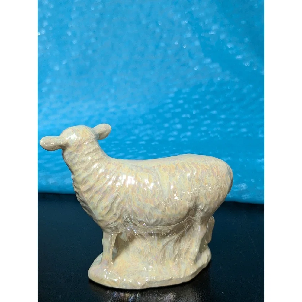 Vintage Holland Mold Iridescent White Nativity Figurine Shepherd w Lamb Standing